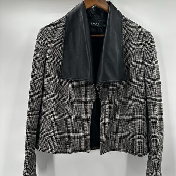 Lauren Ralph Lauren Jackets & Blazers - RALPH LAUREN LRL Jacket Womens Medium Houndstooth‎ Faux Leather Shawl Collar
